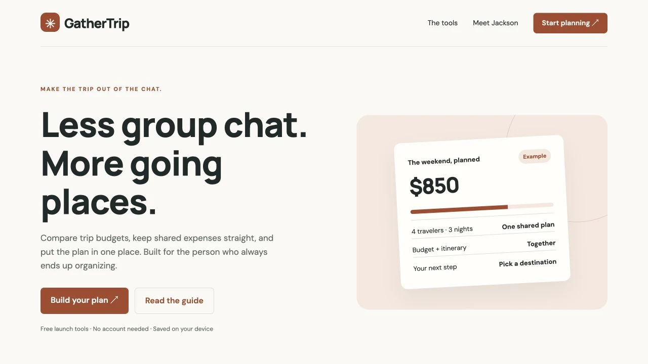 GatherTrip homepage preview
